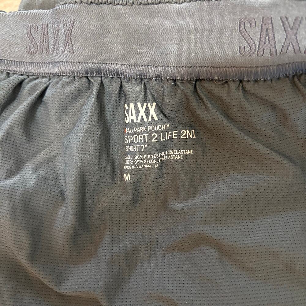 SAXX Sport 2 Life 2N1 Shorts Mens Medium Black Lined Athletic 7" Inseam - Picture 3 of 8